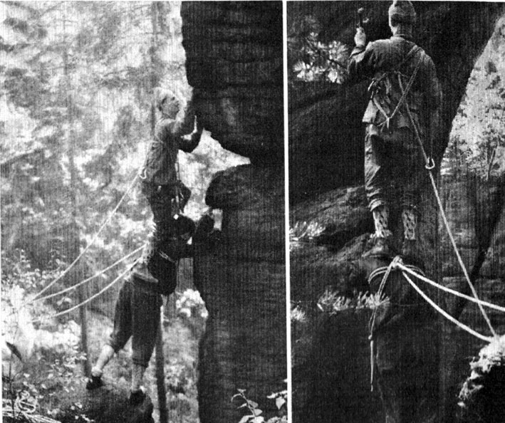 Erstbesteigung Zwölfer. Nicol Mühlfriedel schlägt den Ring. Baumann Hans Friedrich.